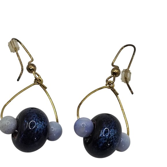 Women's Fashion Jewelry Blue Tone Beaded Loop Dangle Drop Hook Back Earrings - Picture 2 of 9